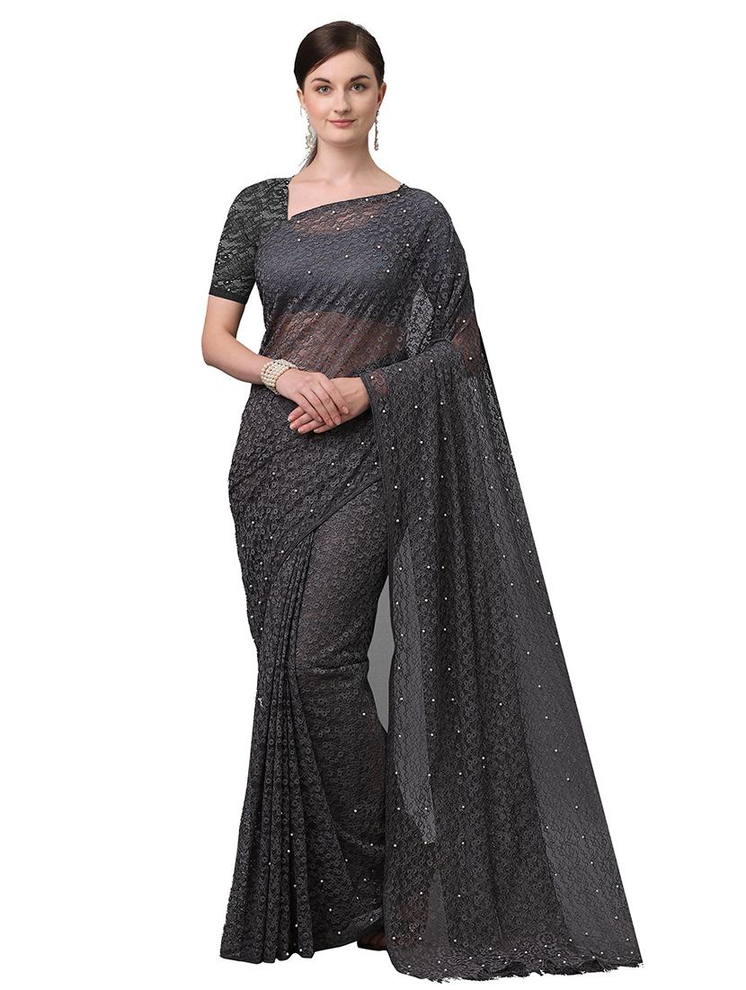 solid jacquard saree with blouse - 17709580 - Zoom Image - 1