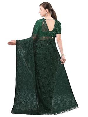 bottle green plain saree with blouse - 17709585 - Standard Image - 2