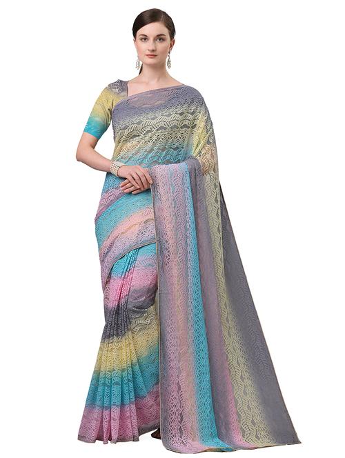multi colored jacquard saree with blouse - 17709595 - Standard Image - 1