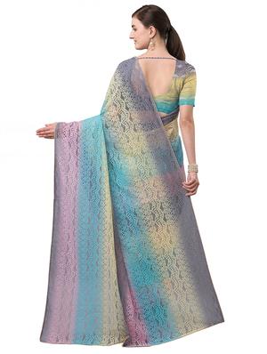 multi colored jacquard saree with blouse - 17709595 - Standard Image - 2