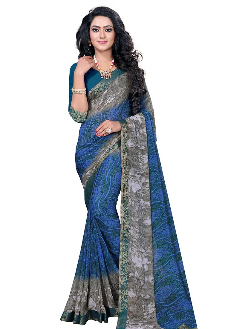 floral printed saree with blouse - 17709600 - Zoom Image - 1
