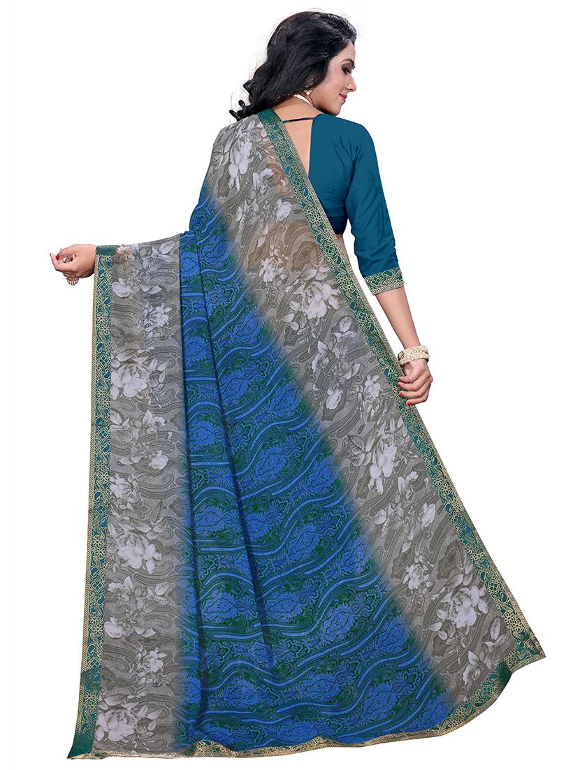 floral printed saree with blouse - 17709600 - Zoom Image - 2