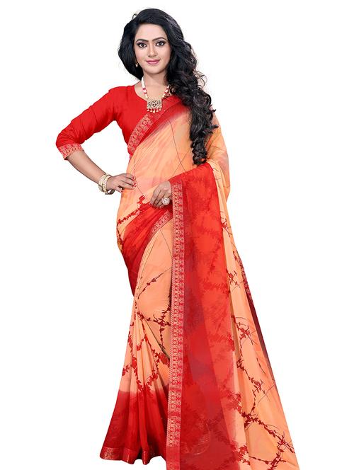 peach georgette printed saree with blouse - 17709604 - Standard Image - 1