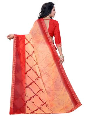 peach georgette printed saree with blouse - 17709604 - Standard Image - 2