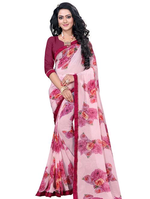 floral printed saree with blouse - 17709605 - Standard Image - 1
