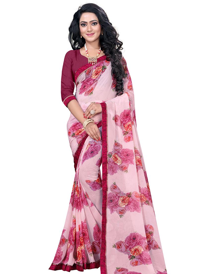 floral printed saree with blouse - 17709605 - Zoom Image - 1