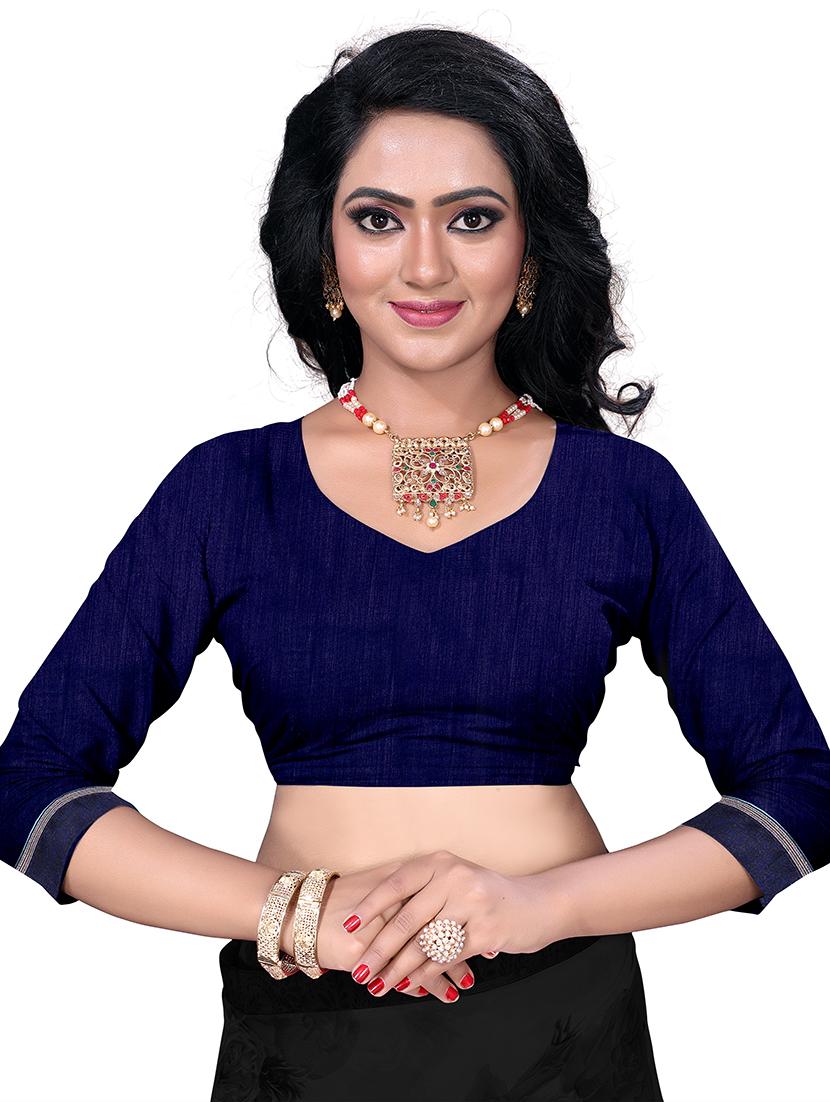 turquoise contrast printed saree with blouse - 17709606 - Zoom Image - 3