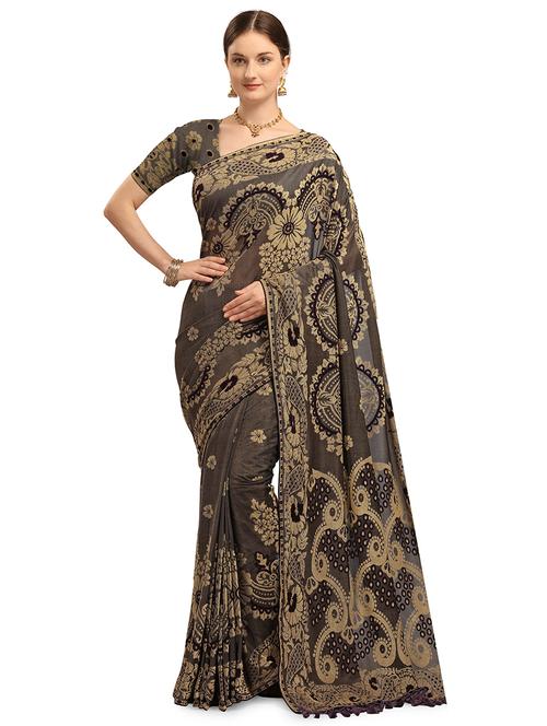 brasso work woven saree with blouse - 17709903 - Very Small Image - 1