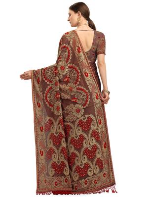 brasso work woven saree with blouse - 17709907 - Standard Image - 2