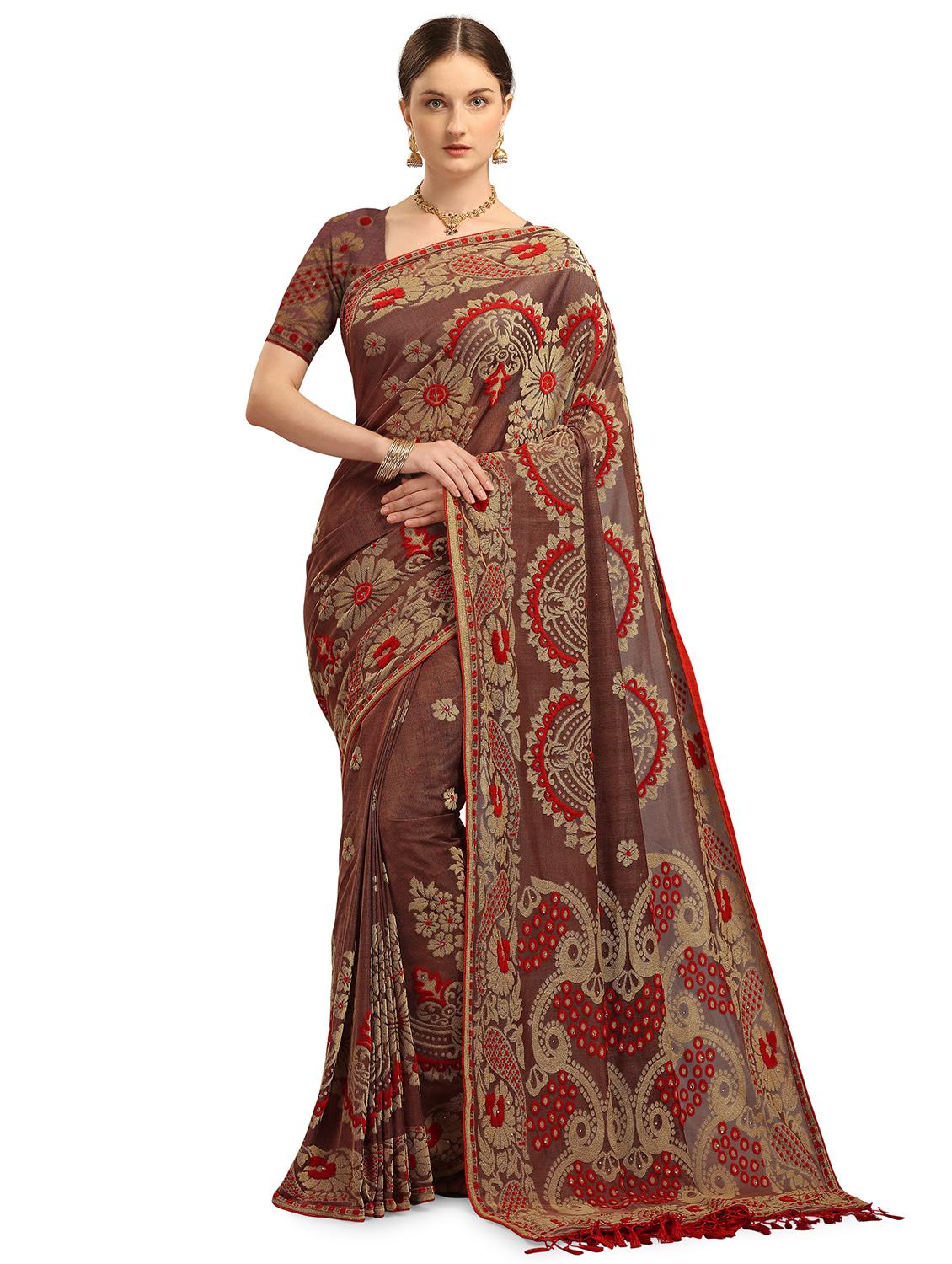 brasso work woven saree with blouse - 17709907 - Zoom Image - 1