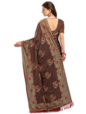 self design brasso saree with blouse - 17709936 - Standard Image - 2
