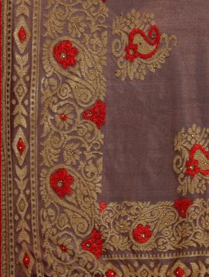 self design brasso saree with blouse - 17709936 - Standard Image - 4