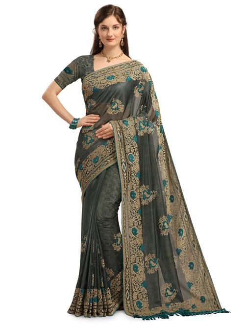 self design brasso saree with blouse - 17709937 - Standard Image - 1
