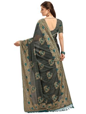 self design brasso saree with blouse - 17709937 - Standard Image - 2