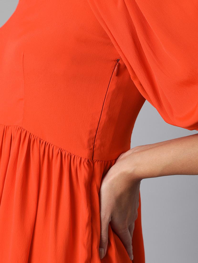 puff sleeved solid fit & flare dress - 17710078 - Zoom Image - 5