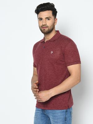 burgundy self design polo t-shirt - 17710228 - Standard Image - 3