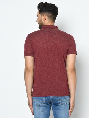 burgundy self design polo t-shirt - 17710228 - Standard Image - 4