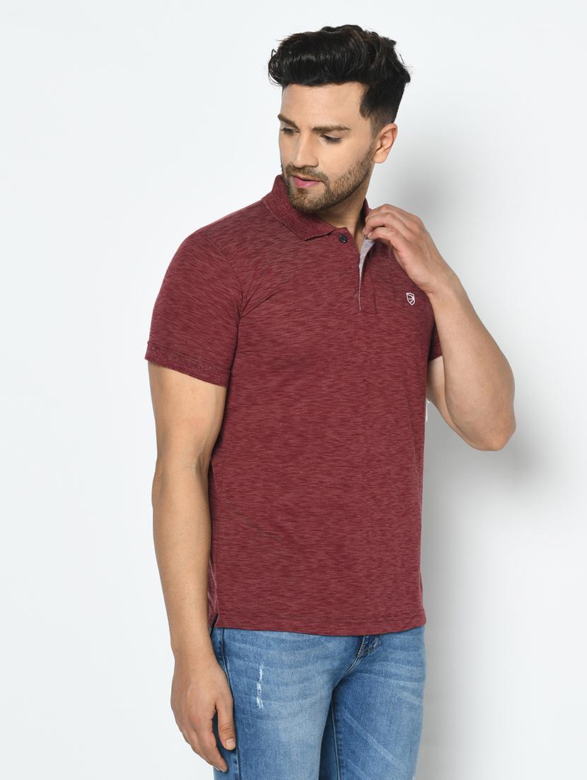 burgundy self design polo t-shirt - 17710228 - Zoom Image - 2