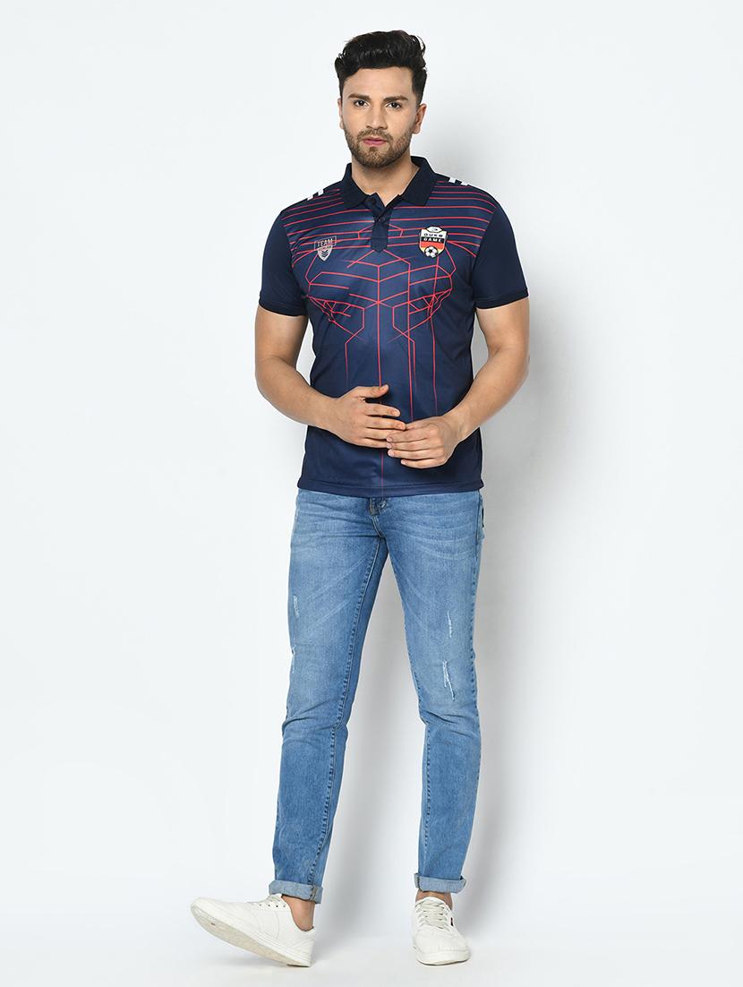 navy blue printed polo t-shirt - 17710237 - Zoom Image - 4