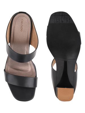 black synthetic slip on sandals - 17710326 - Standard Image - 4