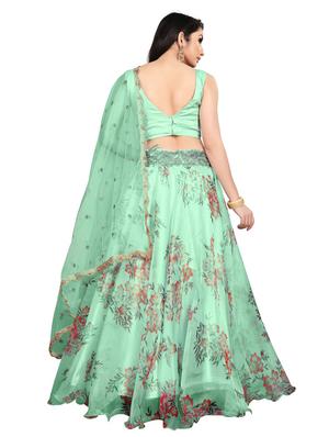 sea green floral print flared lehenga - 17710374 - Standard Image - 3