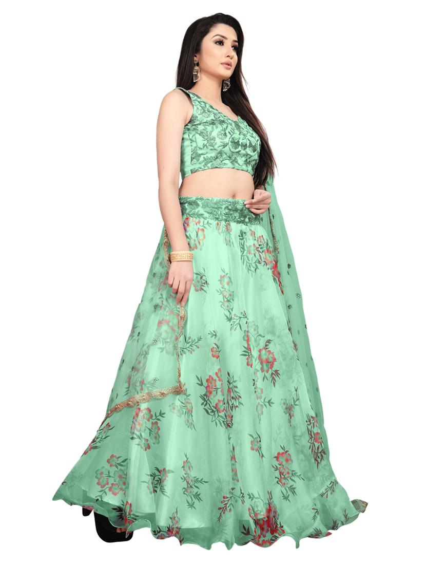 sea green floral print flared lehenga - 17710374 - Zoom Image - 2