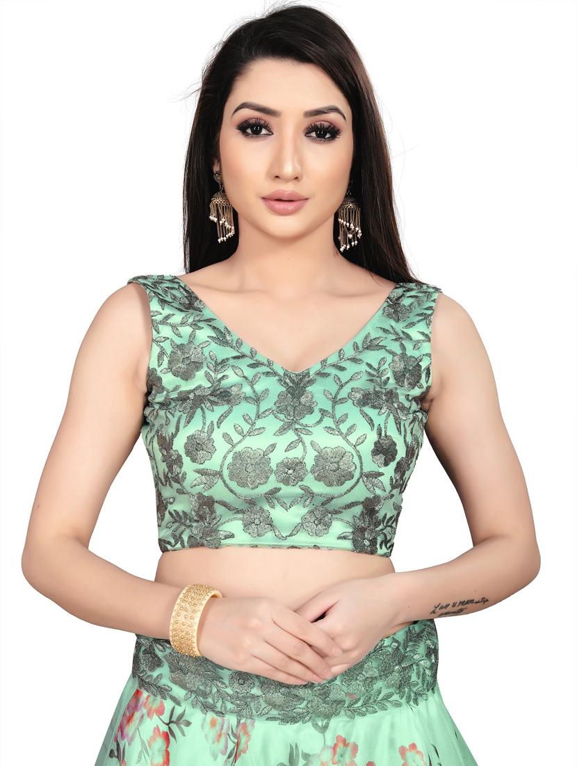 sea green floral print flared lehenga - 17710374 - Zoom Image - 4