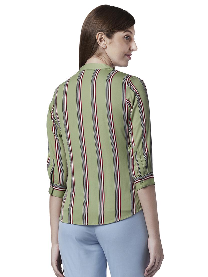 mandarin neck striped shirt - 17710684 - Zoom Image - 3
