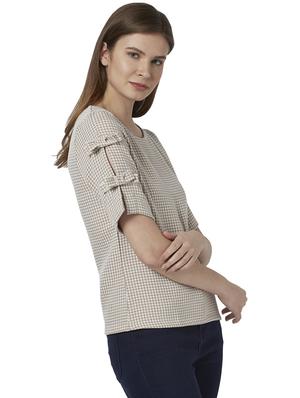 checkered bow detailed sleeves top - 17710701 - Standard Image - 2