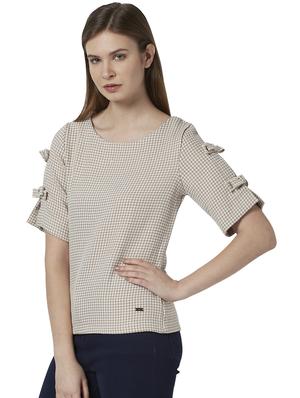 checkered bow detailed sleeves top - 17710701 - Standard Image - 3