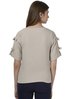 checkered bow detailed sleeves top - 17710701 - Standard Image - 4