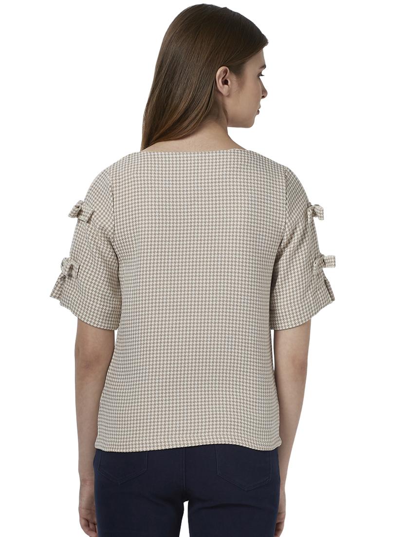 checkered bow detailed sleeves top - 17710701 - Zoom Image - 4