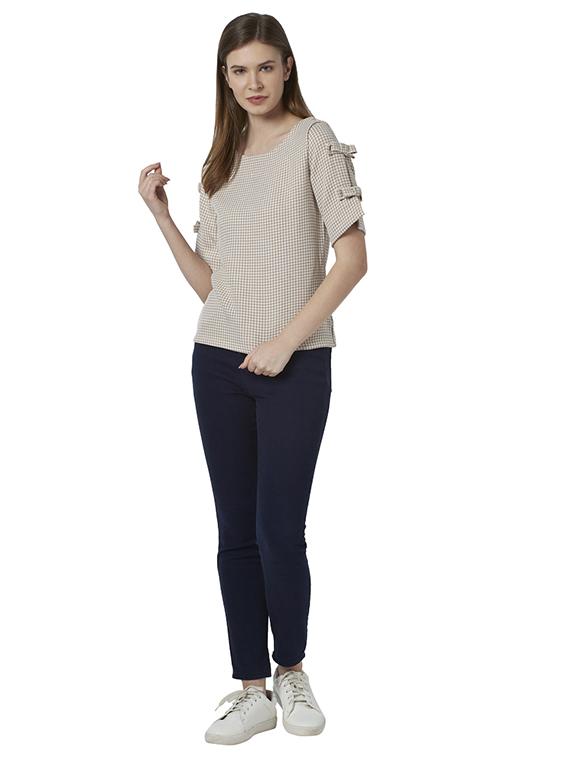 checkered bow detailed sleeves top - 17710701 - Zoom Image - 5
