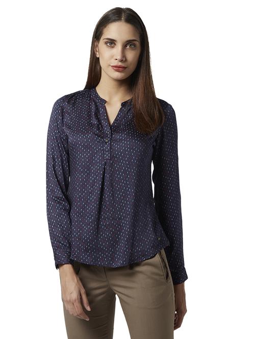 mandarin neck printed top - 17710751 - Very Small Image - 1