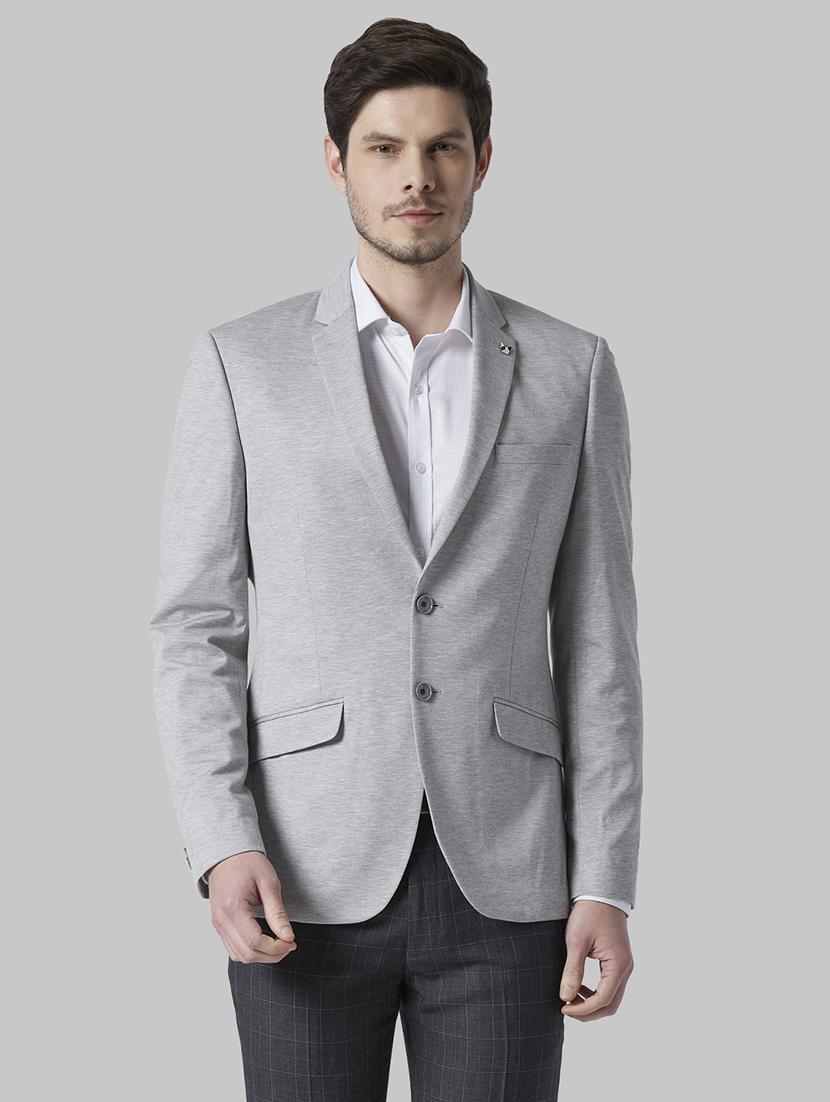 grey solid single breasted formal blazer - 17710823 - Zoom Image - 1