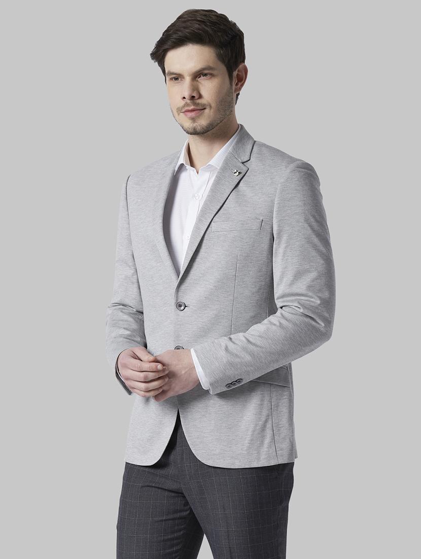 grey solid single breasted formal blazer - 17710823 - Zoom Image - 2