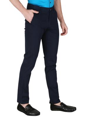 navy blue solid flat front casual trouser - 17710825 - Standard Image - 2