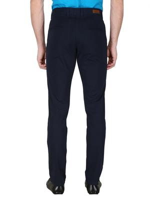 navy blue solid flat front casual trouser - 17710825 - Standard Image - 3