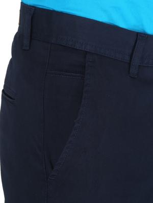 navy blue solid flat front casual trouser - 17710825 - Standard Image - 5