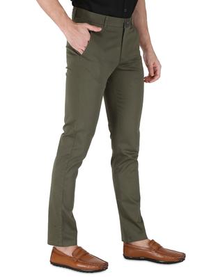 olive green solid flat front casual trouser - 17710827 - Standard Image - 2