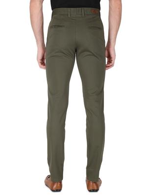 olive green solid flat front casual trouser - 17710827 - Standard Image - 3