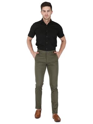 olive green solid flat front casual trouser - 17710827 - Standard Image - 4