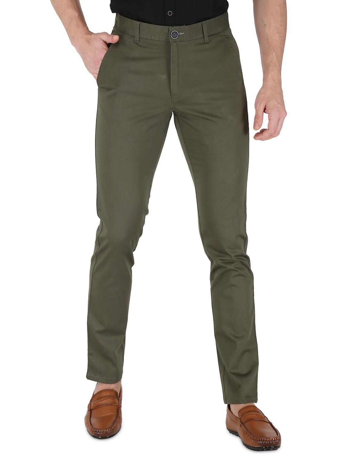 olive green solid flat front casual trouser - 17710827 - Zoom Image - 1