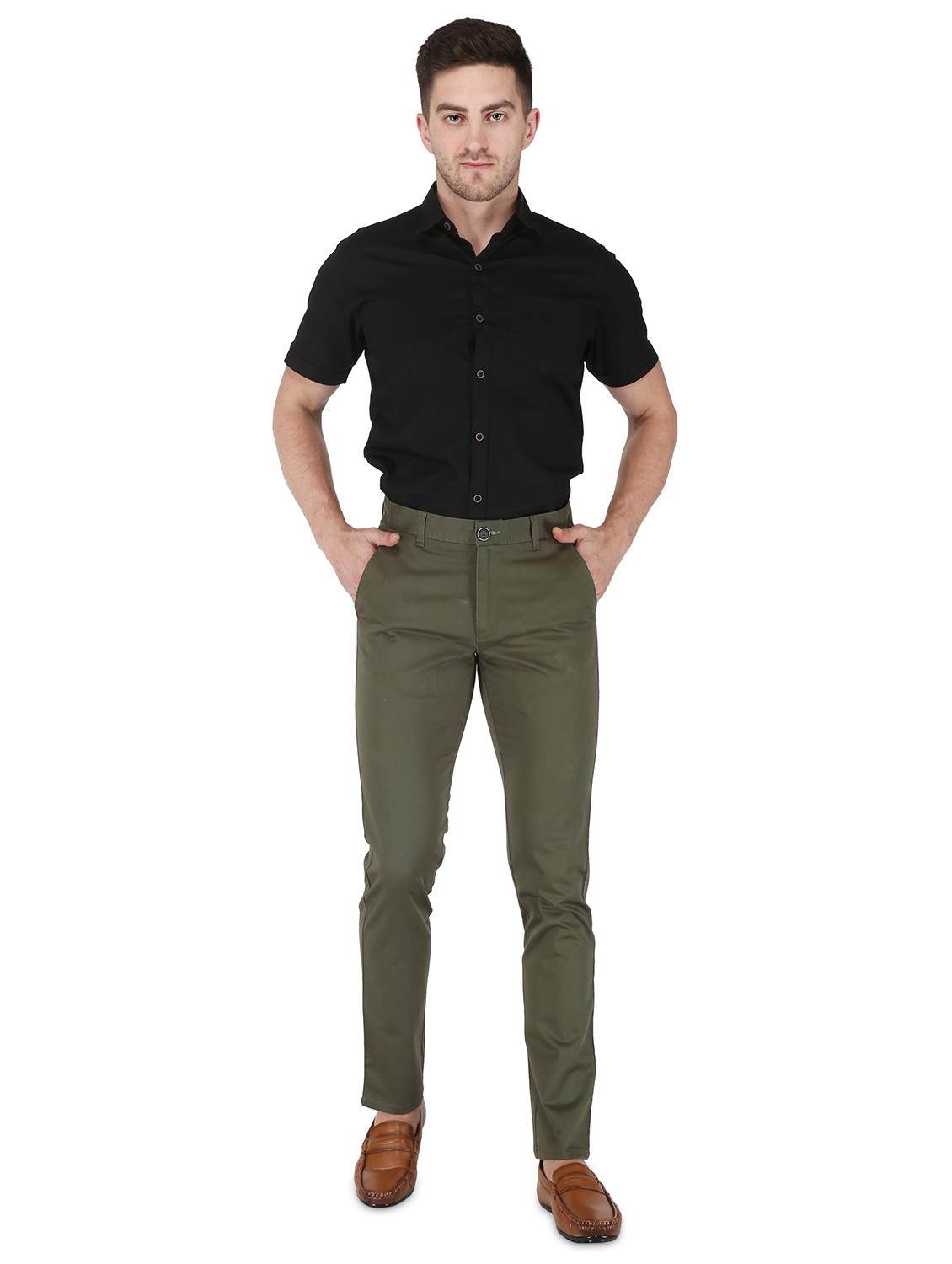 olive green solid flat front casual trouser - 17710827 - Zoom Image - 4