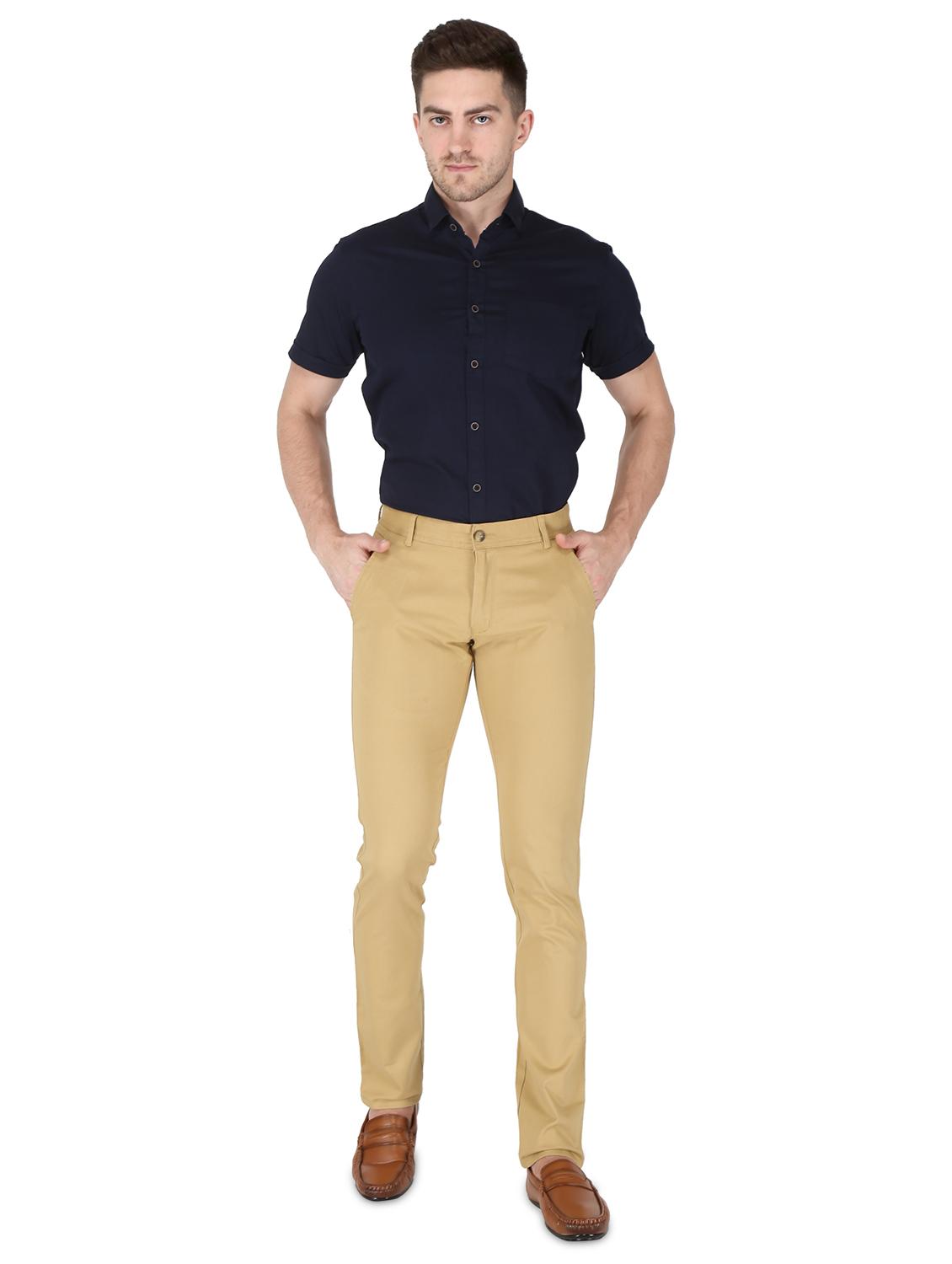 beige solid flat front casual trouser - 17710831 - Zoom Image - 4