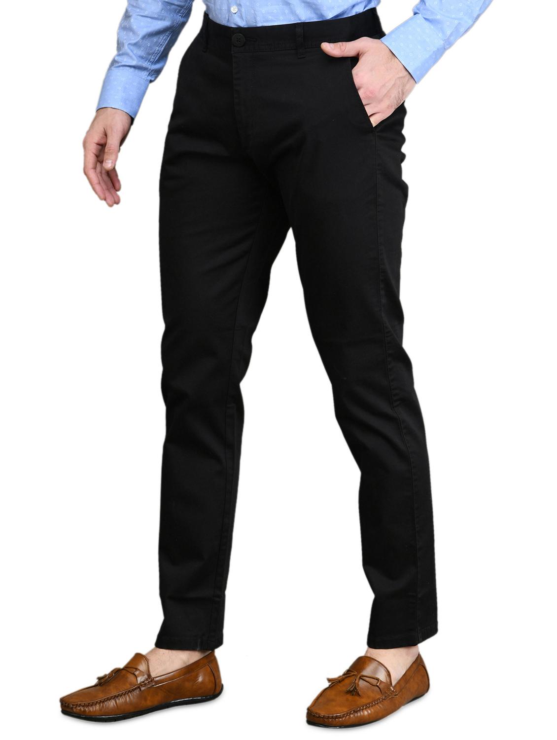 black solid flat front casual trouser - 17710832 - Zoom Image - 2