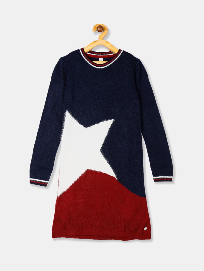 navy blue color block frock - 17711094 - Zoom Image - 1