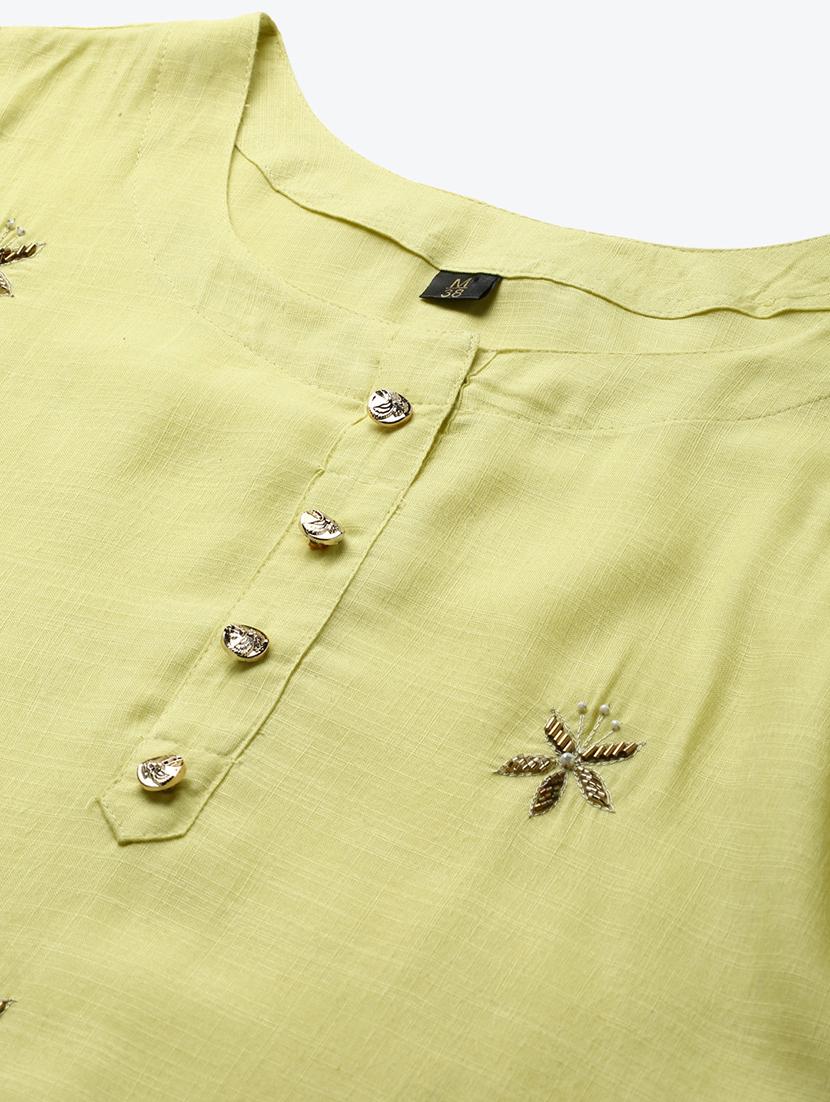 yellow rayon straight kurta - 17714712 - Zoom Image - 4
