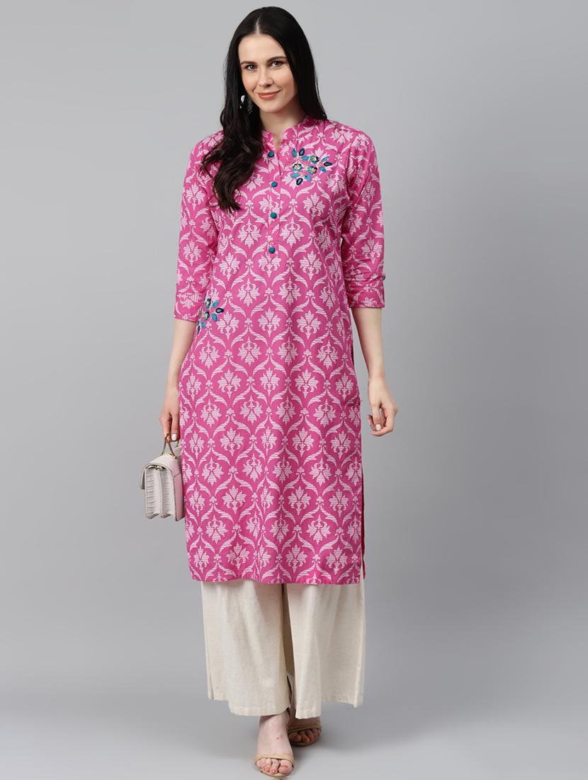 floral printed straight kurta - 17714746 - Zoom Image - 4