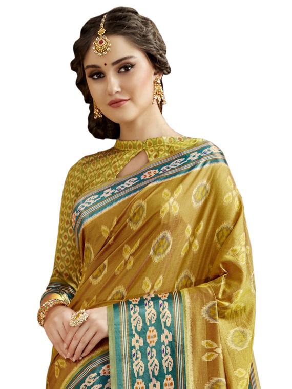 ikat printed saree with blouse - 17714782 - Zoom Image - 2